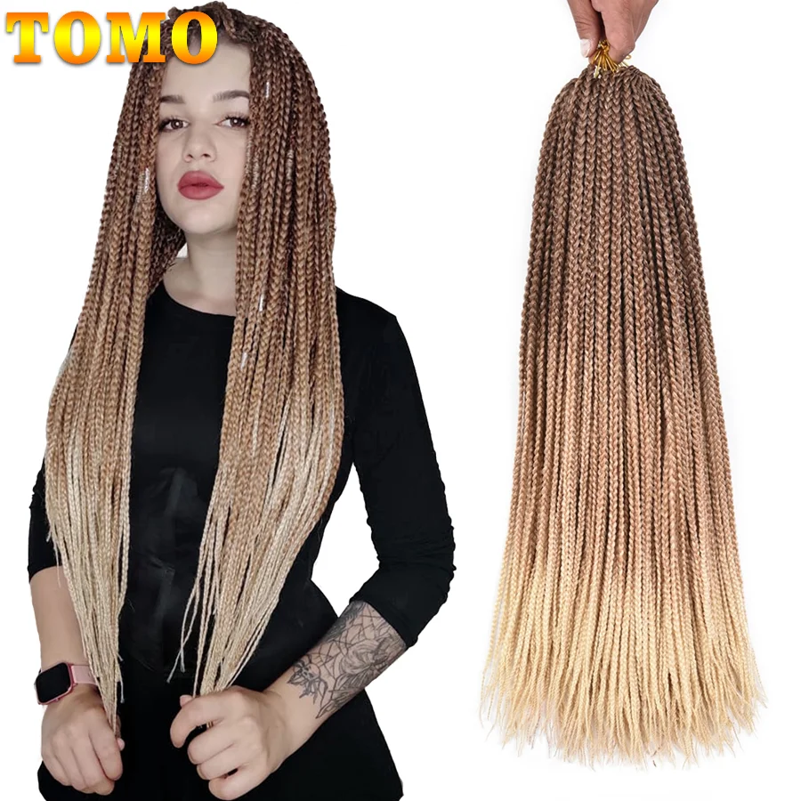 TOMO Synthetic Box Braids Crochet Hair Extensions for Women Girl 22Strands 24 Inch Pre Looped Braiding Hair for African Braids
