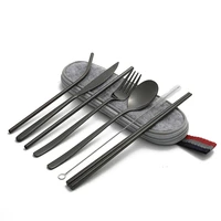 tablewellware black cutlery set stainless steel tableware forks knives spoons straw cutlery set chopsticks portable case outdoor