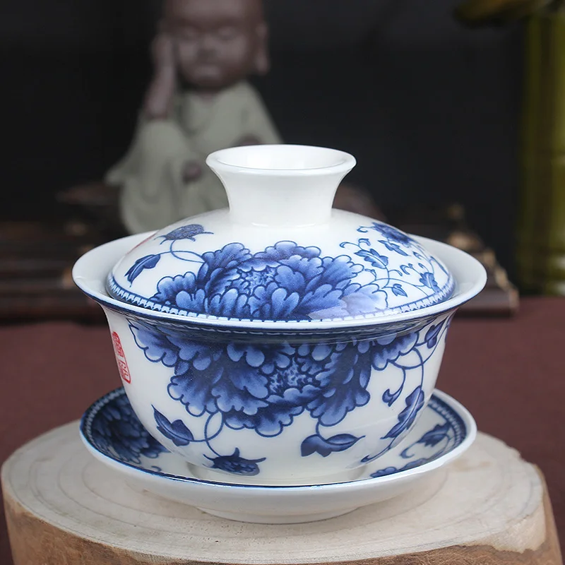 

White Porcelain Large Tea Tureen Ceramic Kung Fu Cover Bowl Dish Tea Set Glazed Drinkware