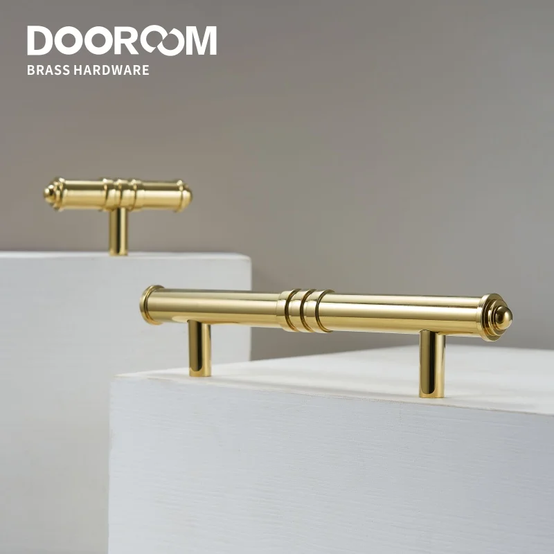 Латунные мебельные ручки Dooroom современные блестящие золотые Т образные для шкафа