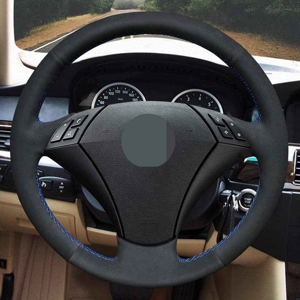 

DIY Hand-stitched Black Suede Car Steering Wheel Cover For BMW E60 E61 520i 520li 523 523li 525 525i 530 530i 535 545i