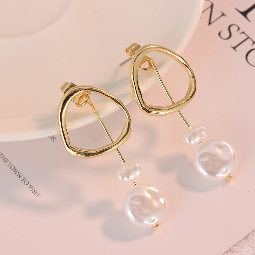 1 пара корейский дизайн женские серьги с барочным жемчугом металлические