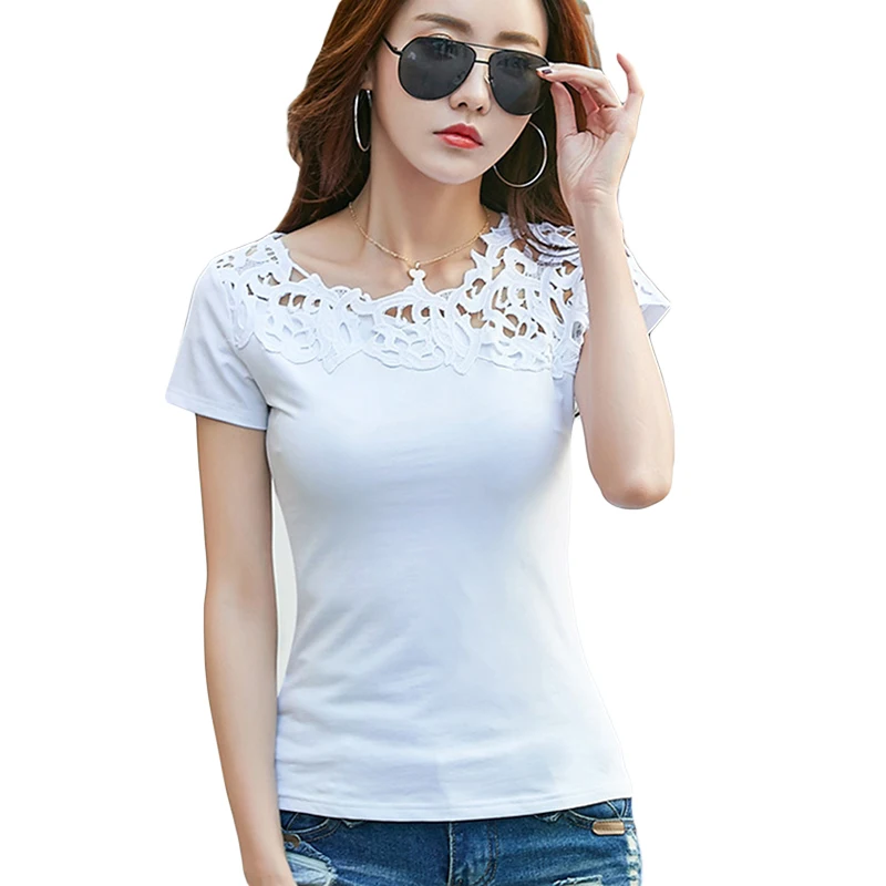 Футболка женская кружевная Базовая в стиле пэчворк повседневный офисный топ с