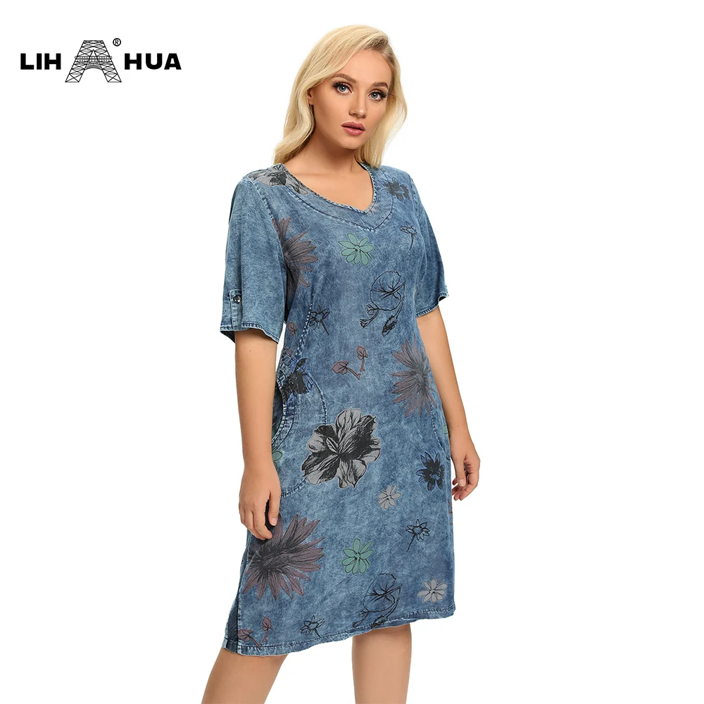 Женское джинсовое платье LIH HUA облегающее Повседневное с принтом коротким