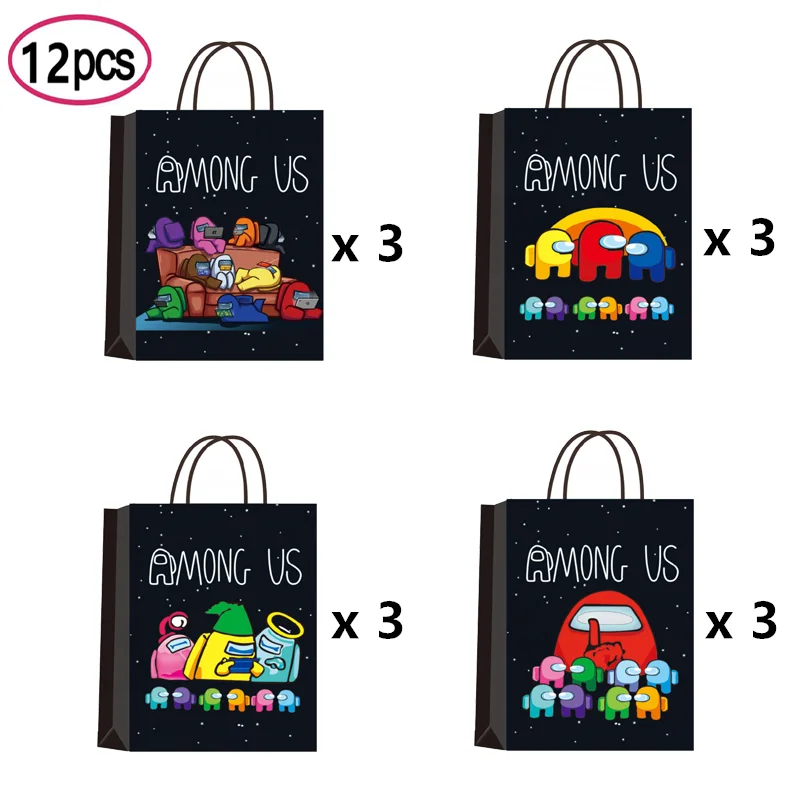 12pcs/lot Among Us Bags Game Theme Gift Bag Candy Paper Bag Birthday Anniversaire Party Decor Kids Toy Among Us Decoration