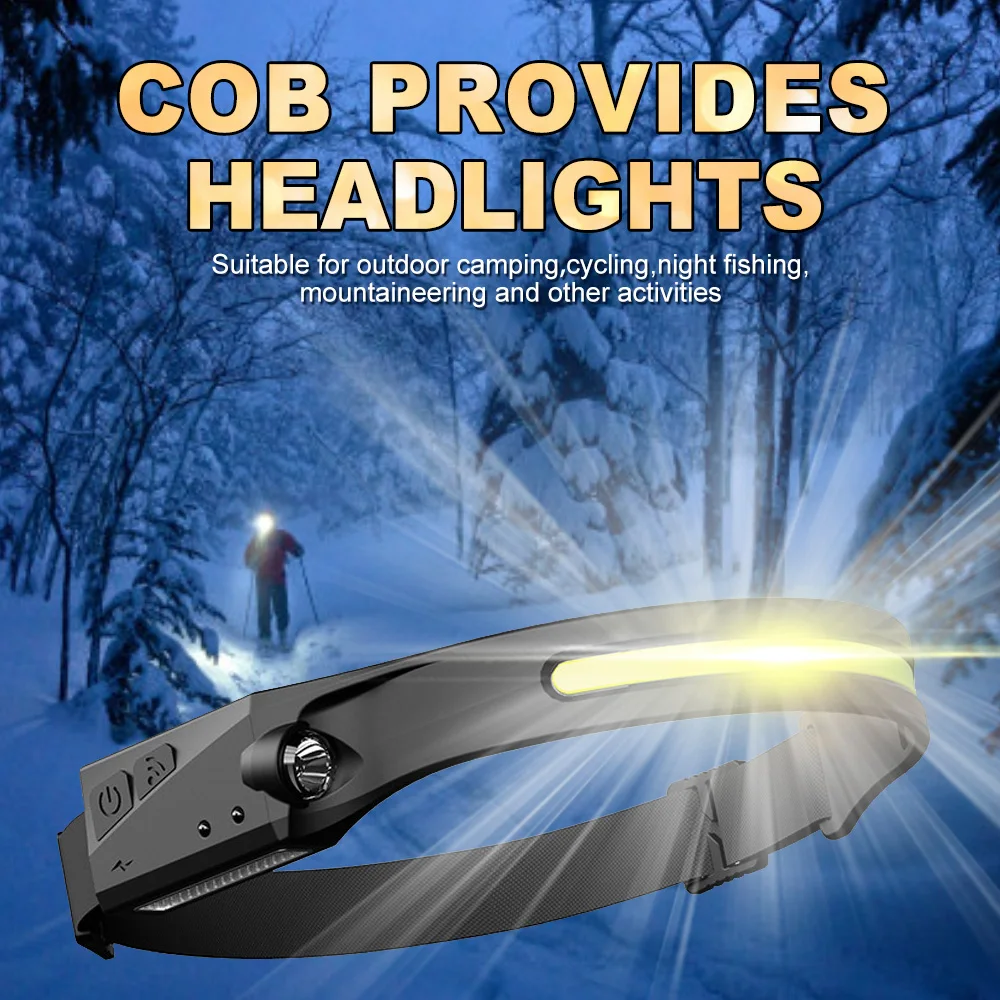 

350LM COB LED Induction Riding Headlamp 1200mAh USB Rechargeable Hunting Flashlight Work Light 4 Modes Warning Flashlight Torch