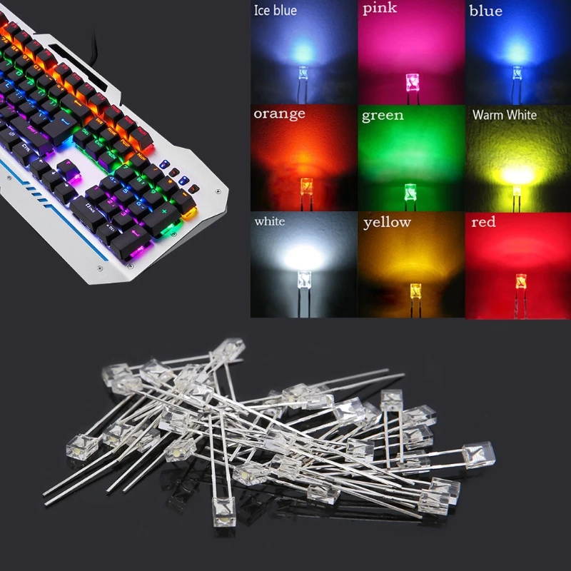 

W3JB DIY 30Pcs 3mm Round Rainbow LED for cherry Gateron Kailh MX Switches Keyboard