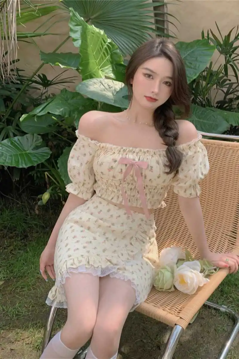 

Women Top And Skirt Set Sexy 2021 Skirts Two Piece Crop sky blue Harajuku Gothic Summer Fashion Sweet designer women clothes