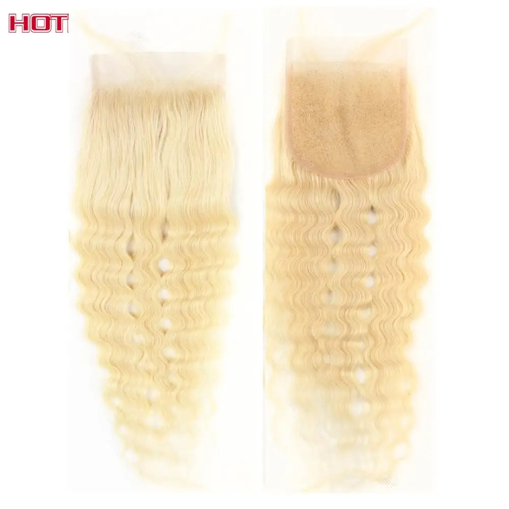 

Brazilian Hair Loose Deep Wave 613 Blonde Bundles With Closure Free Part 100% Human Hair Weave Bundles With Closure Remy Hair