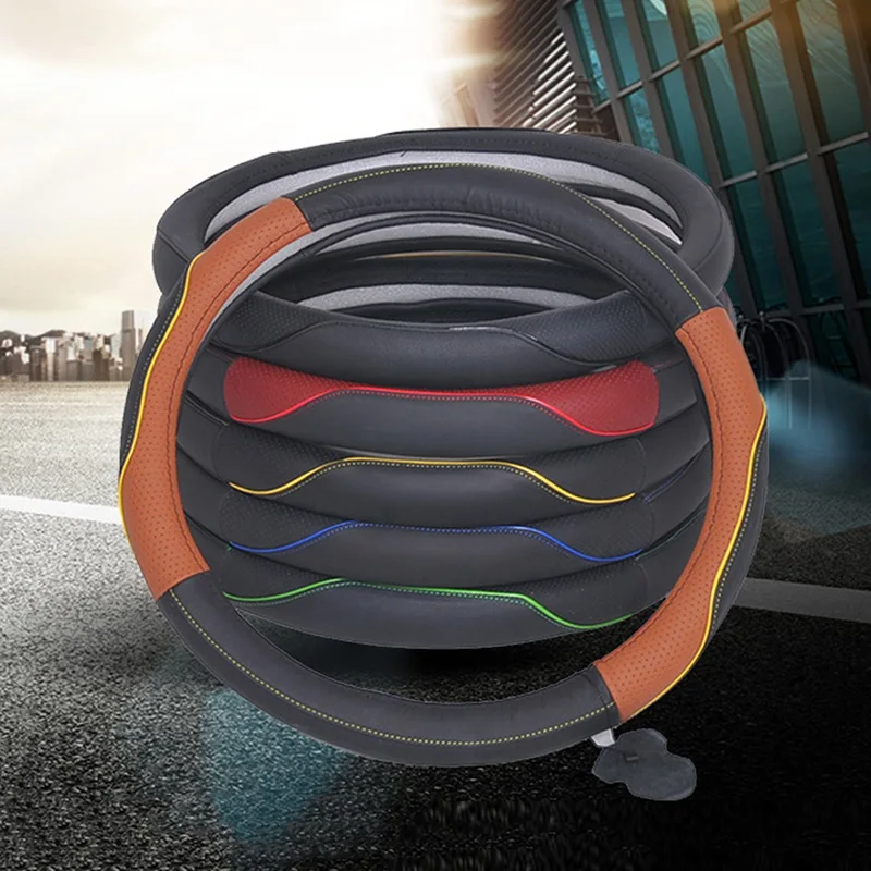 

Top Car Product Accessories Universal Car Steering Wheel Cover Anti-Slip Embossing Leather Car-Styling Interior Part Dropship