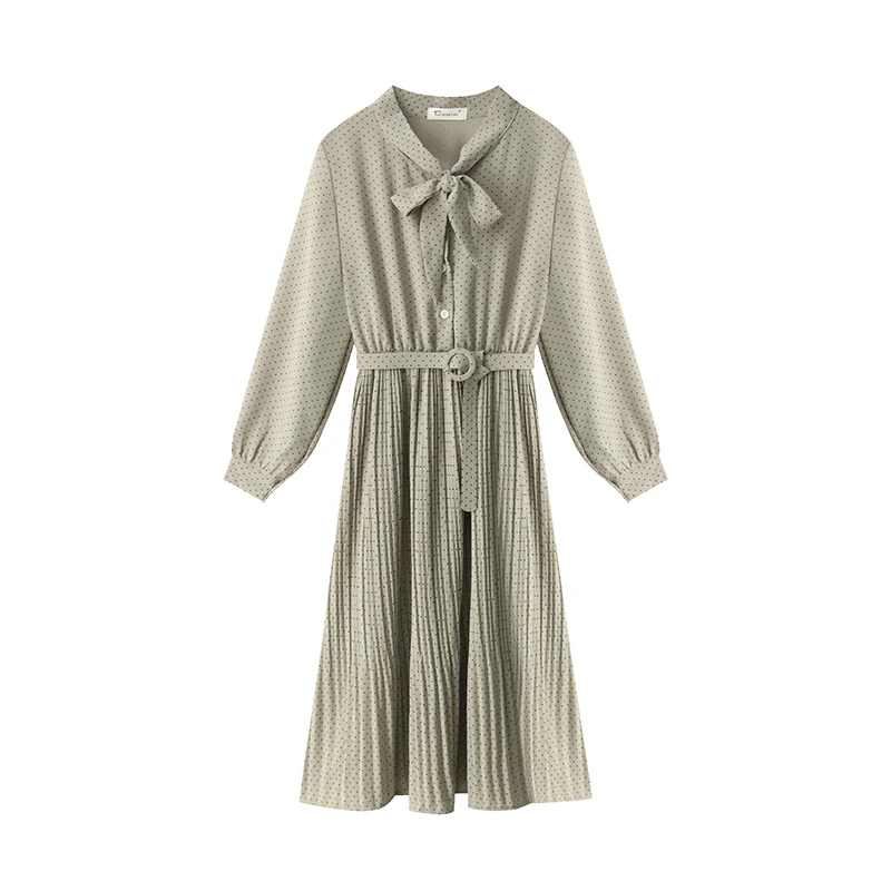 

DEIVOR 2020 spring new Korean style temperament mid-length lace belt chiffon fashion dress women