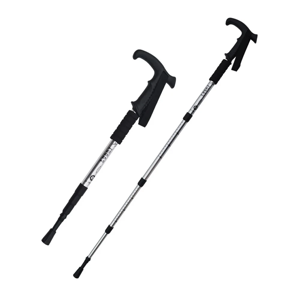 T -handle silver 2 шт./лот треккинговые палки, палка для скандинавских прогулок, телескопическая палка из алюминиевого сплава, трость для прогулок с туристическими аксессуарами - Цвет: T -handle silver