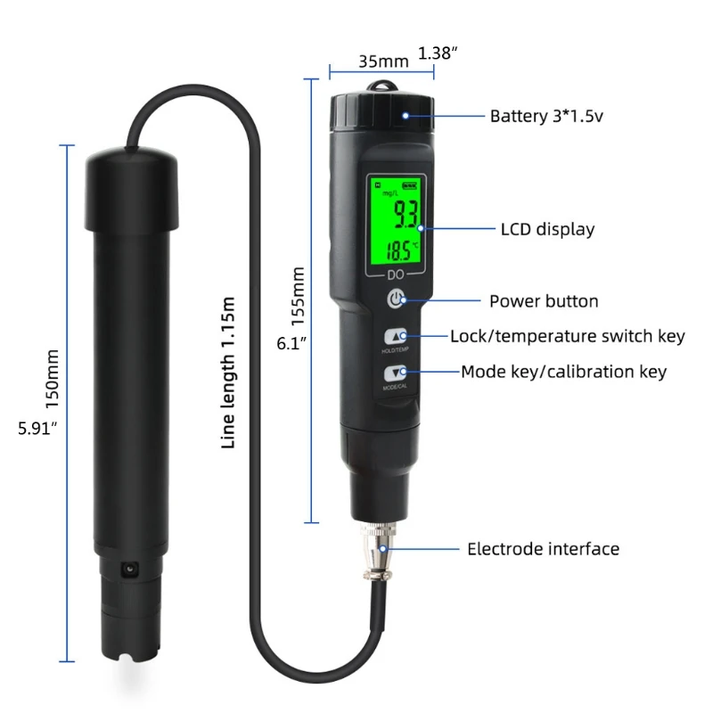 

DO9100/DO9100B Portable Digital Pen Dissolved Oxygen Meter Dissolved Oxygen Analyzer Oxygen Detector for Aquarium, Fish Tank,