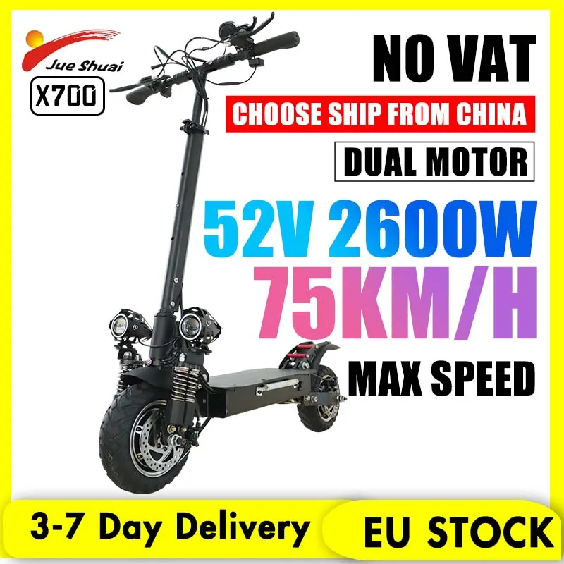 

EU STOCK 75KM/H Max Speed Powerful Electric Scooter 52V 2600W Dual Motor E Scooter 10" Off Road Tire Patinete Elétrico Adullto