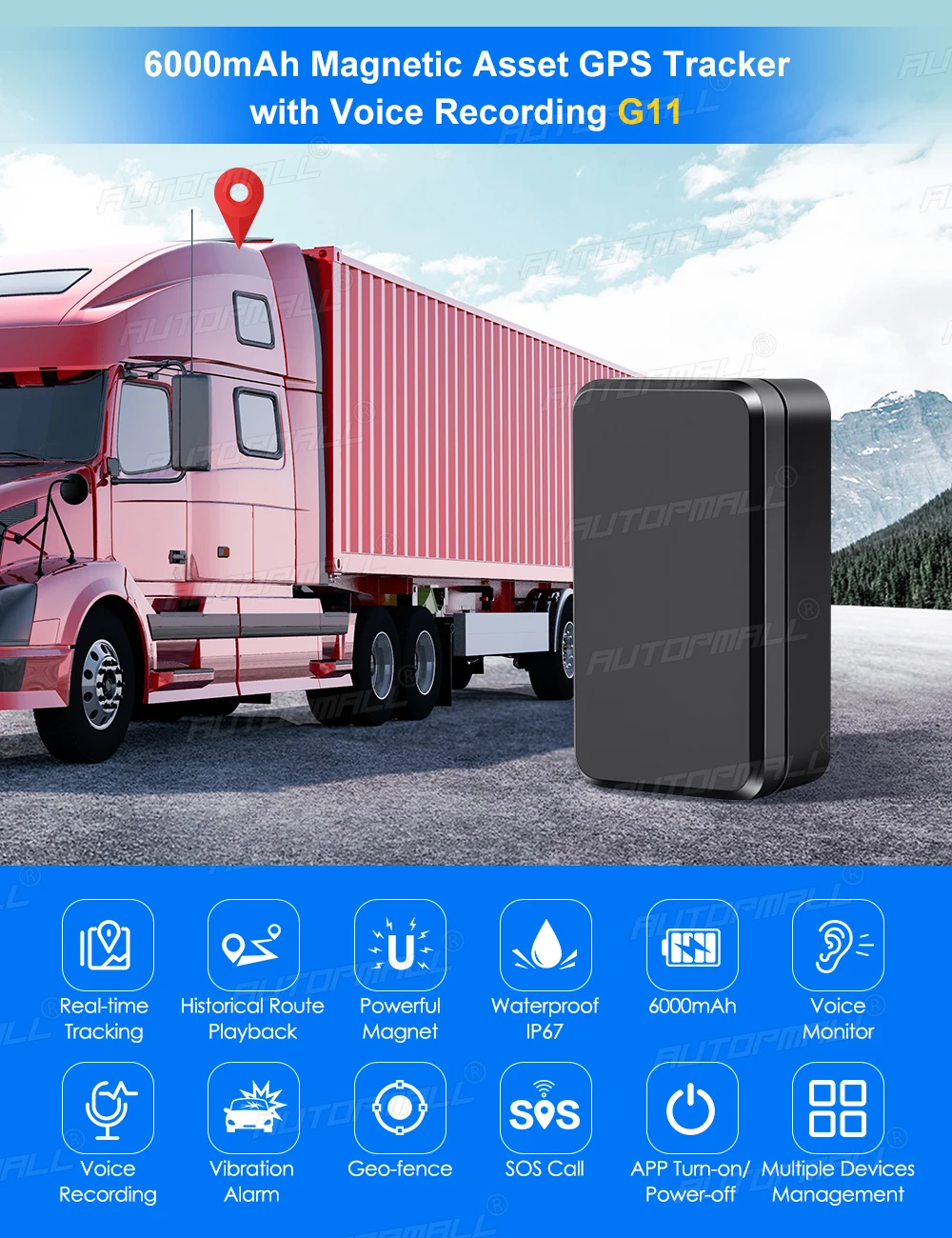 Автомобильный GPS-трекер G11 водонепроницаемый локатор с функцией SOS-звонков