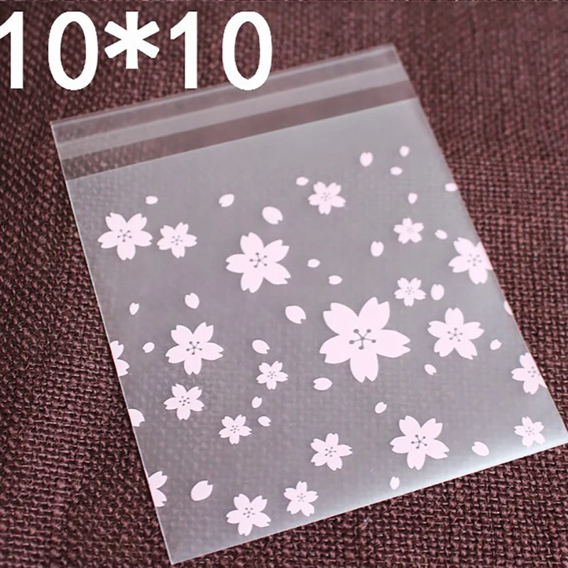 50Pcs Plastic Transparent Cherry Blossoms Self Adhesive Bag Self Sealing Small Bags For Packing Jewelry Candy Gift Jewelry Bags
