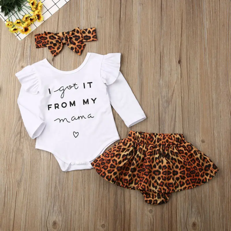 

Toddler Baby Girls Clothes Skirt Outfits Romper Clothes + Leopard Skirt + Headband Outfits Clothes Set 3-24 months