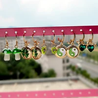 5pairset green mushroom crystal heart golden dangle earrings set for women flower yin yang pendant drop earring fashion jewelry