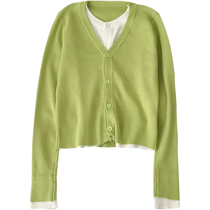 Joinyouth 2020 Spring New Knitted Cardigan Coat Single Breasted Fake Two Pieces Sweater Jacket Women Long Lseeve Knitwear 59445 |