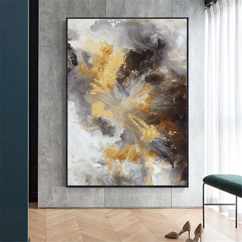 

100% Hand-painted classical oil painting golden aluminum foil painting art abstract retro foggy canvas painting home decor art
