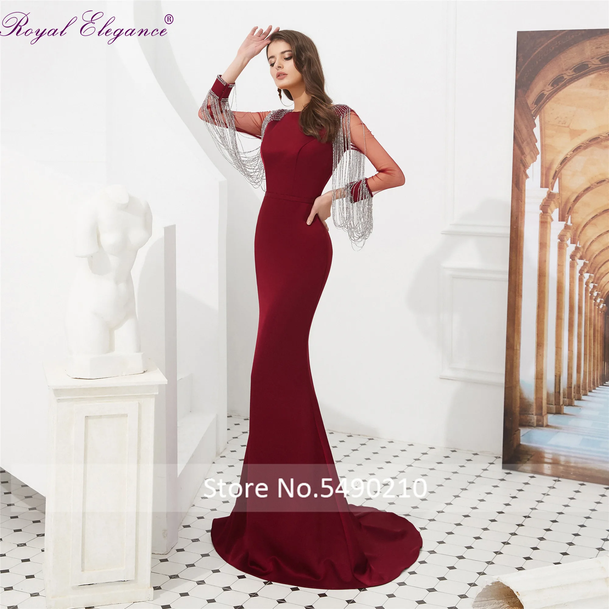 Королевское элегантное вечернее платье с коротким рукавом глубоким вырезом из