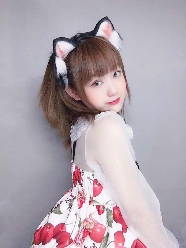Лолита косплей костюм аксессуары Симпатичная кошка neko уши лиса обруч для волос черный белый головной убор сделано в ручную