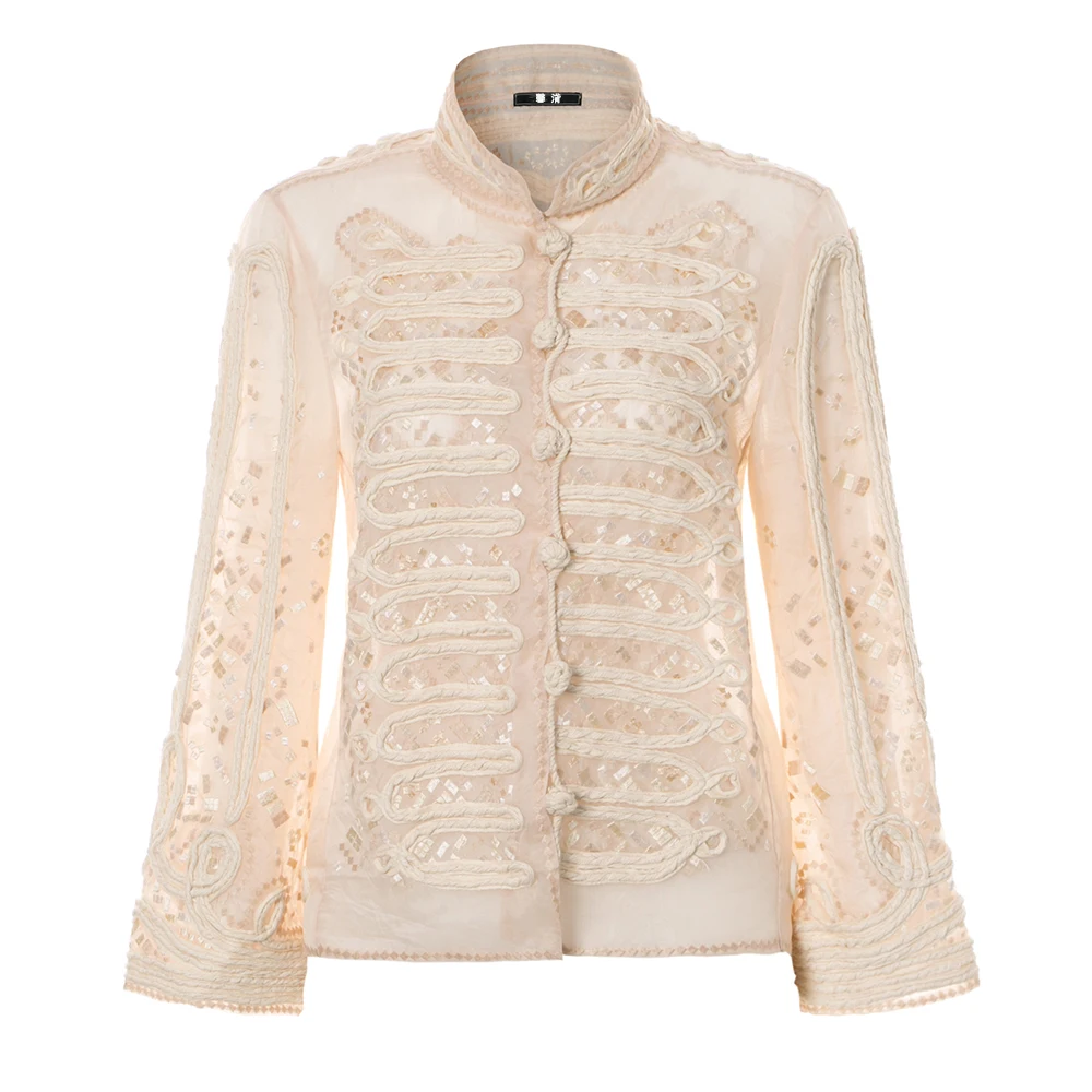 

industry advanced custom New Long Sleeve Jacket Women s court retro sunscreen embroidery silk military uniform thin jacket