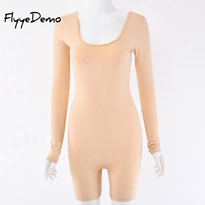 Женский Облегающий комбинезон с v-образным вырезом бежевый черный однотонный