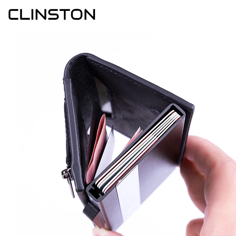 

RFID 2021 simple Crazy Horse Skin Men's Card Holder Retro wallet Simple Aluminum Alloy Cardholder Box Zipper Coin Purse for Men