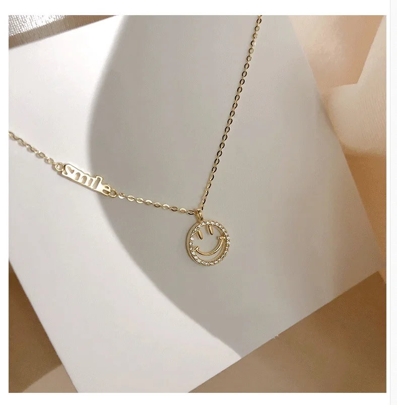 Женское ожерелье из серебра 925 пробы с геометрическим кулоном в виде улыбки |