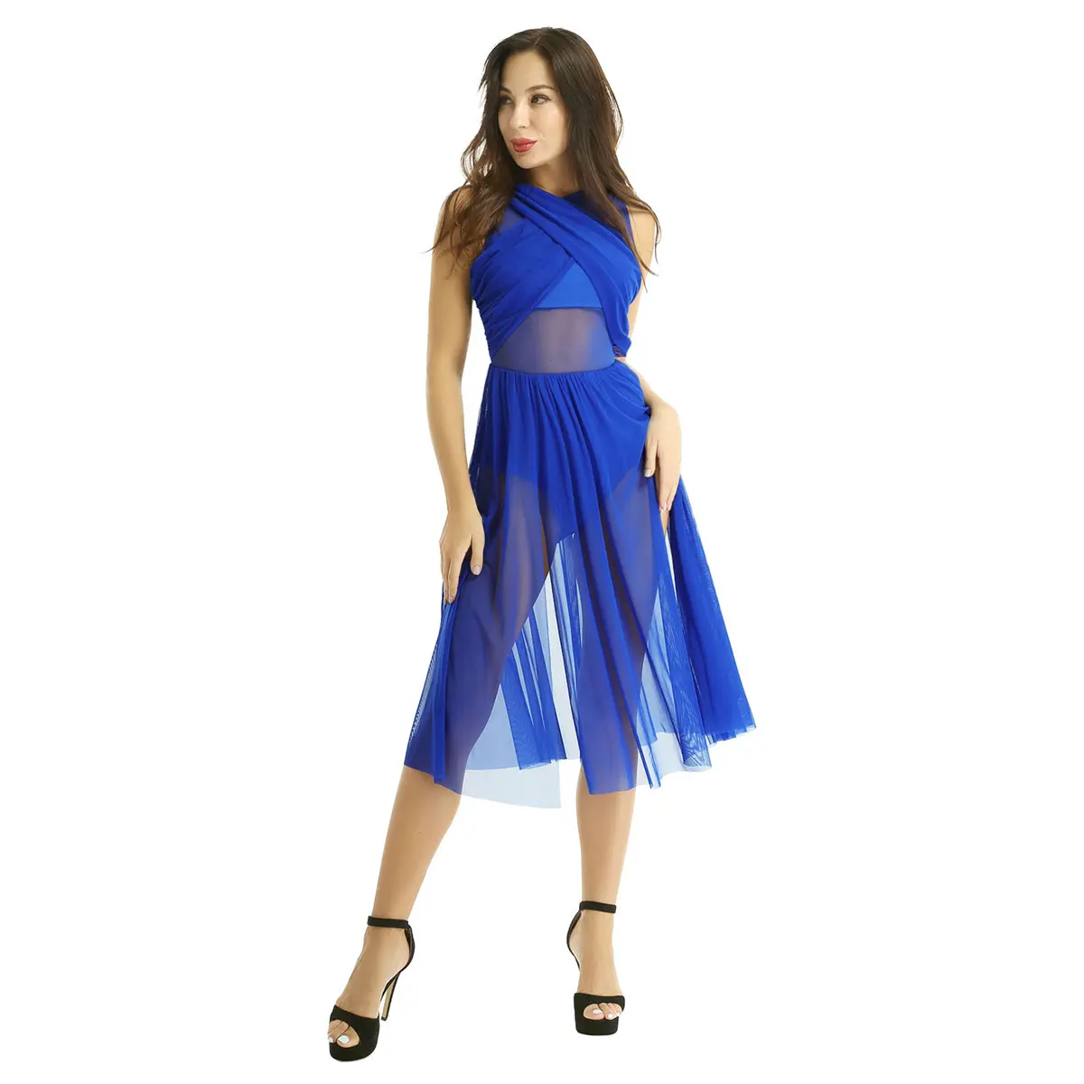 Женское балетное лирическое танцевальное платье прозрачное Сетчатое трико без