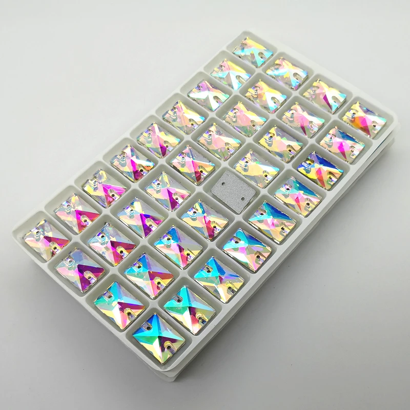 TopStone Crystal AB прямоугольная пришивка страз Flatback 2 отверстия для шитья стеклянных