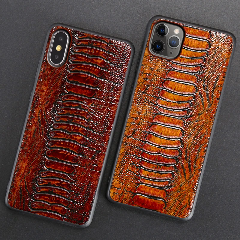 

Genuine Leather Phone Case For iPhone 11 Pro Case For Apple X XS Max XR 8 7 6 6S Plus SE 2020 Cowhide Ostrich Foot Texture Cover
