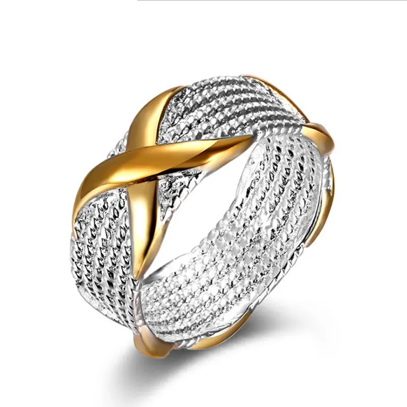 

Golden Color Letter X Shaped Two Tone Design Party Ring Band Anniversary Unique Gift Spot Finger Ring For Wife NEW 2019