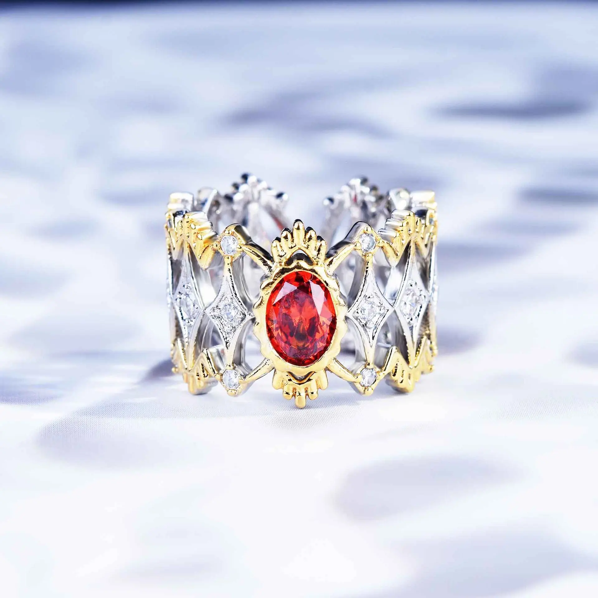 

Italian Craft Hollowed Design 925 Silver Ring For Women Ruby Crown Rings Vintage Trendy Costume Jewelry Accessoires 2021