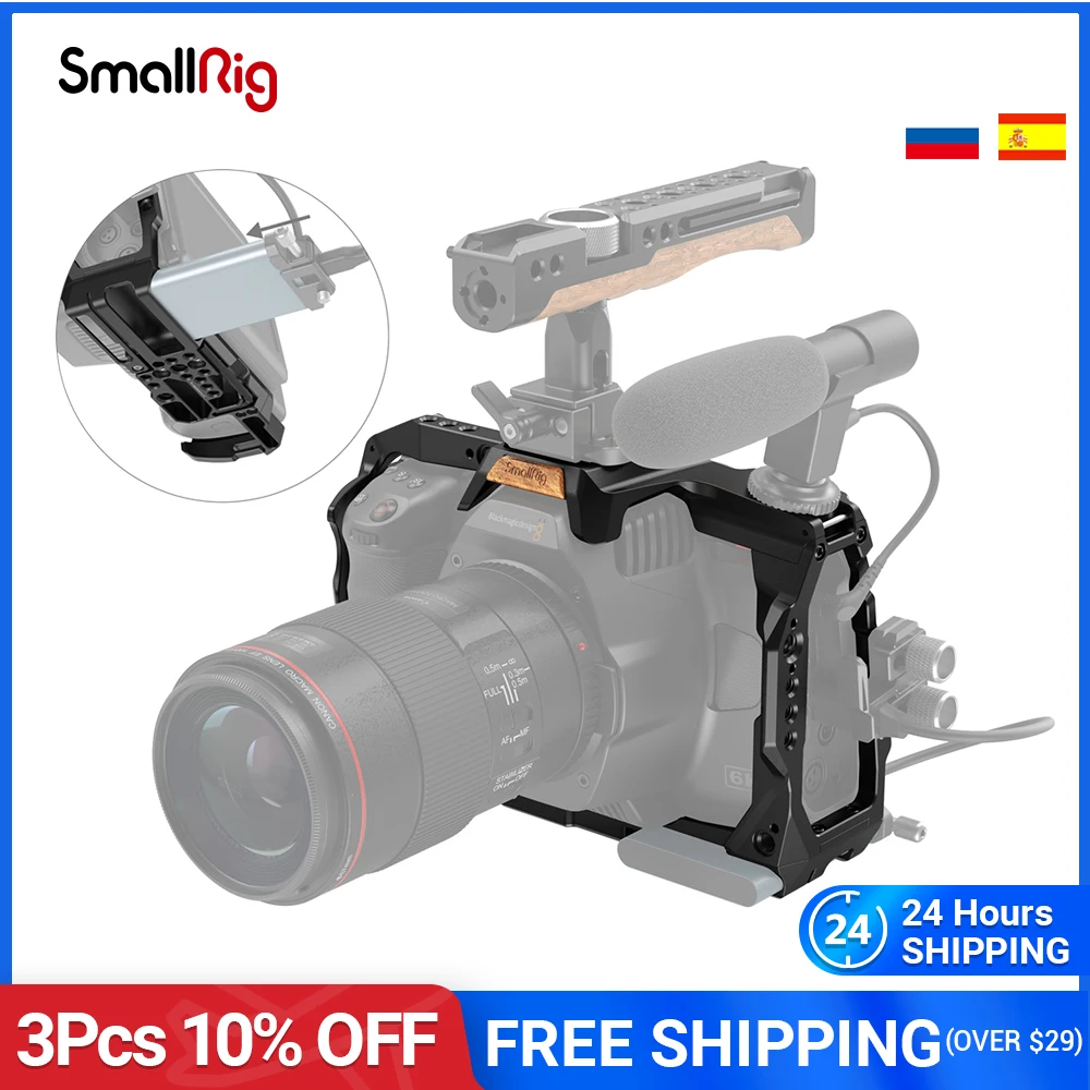 Металлическая полу-клетка SmallRig для камеры BMPCC 6K Pro встроенная НАТО-рейка и