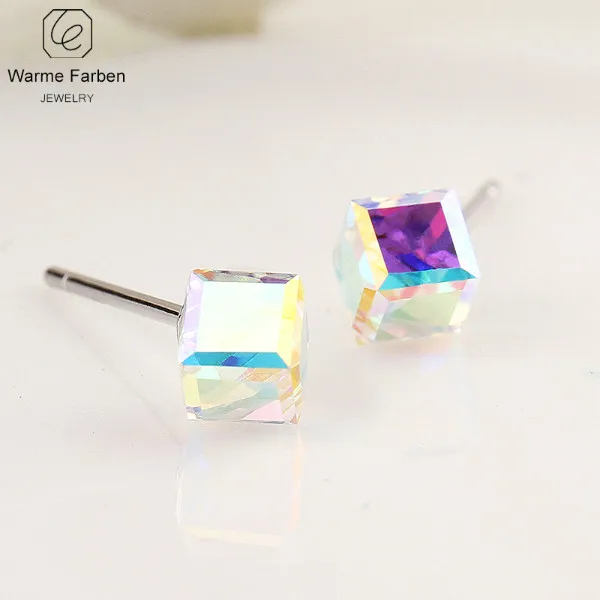 Warme Farben Crystal из сваровска, женские серьги, хорошее ювелирное изделие, 925 пробы, серебряный, простой маленький кубик, серьги-гвоздики для девочек, Brincos - Цвет камня: as picture