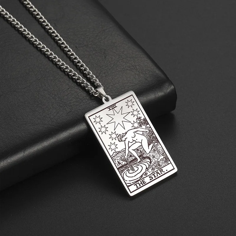 

THE STAR Tarot Pendant Necklaces Major Arcana Tarot Card 316 Stainless Steel Pendant Jewelry