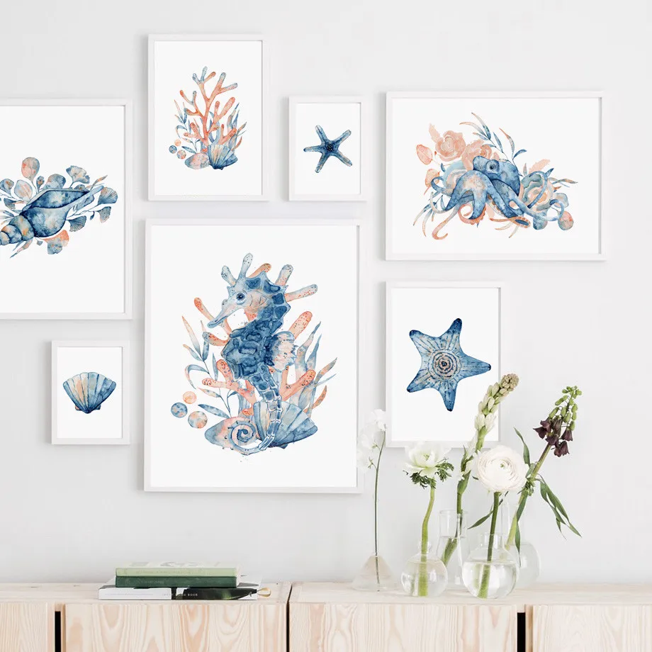 Морские животные морские хамптоны морская жизнь черепаха детская настенная