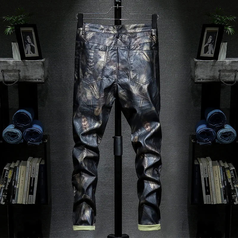 Брюки мужские из искусственной кожи модные штаны для сцены клуба узкие кожаные