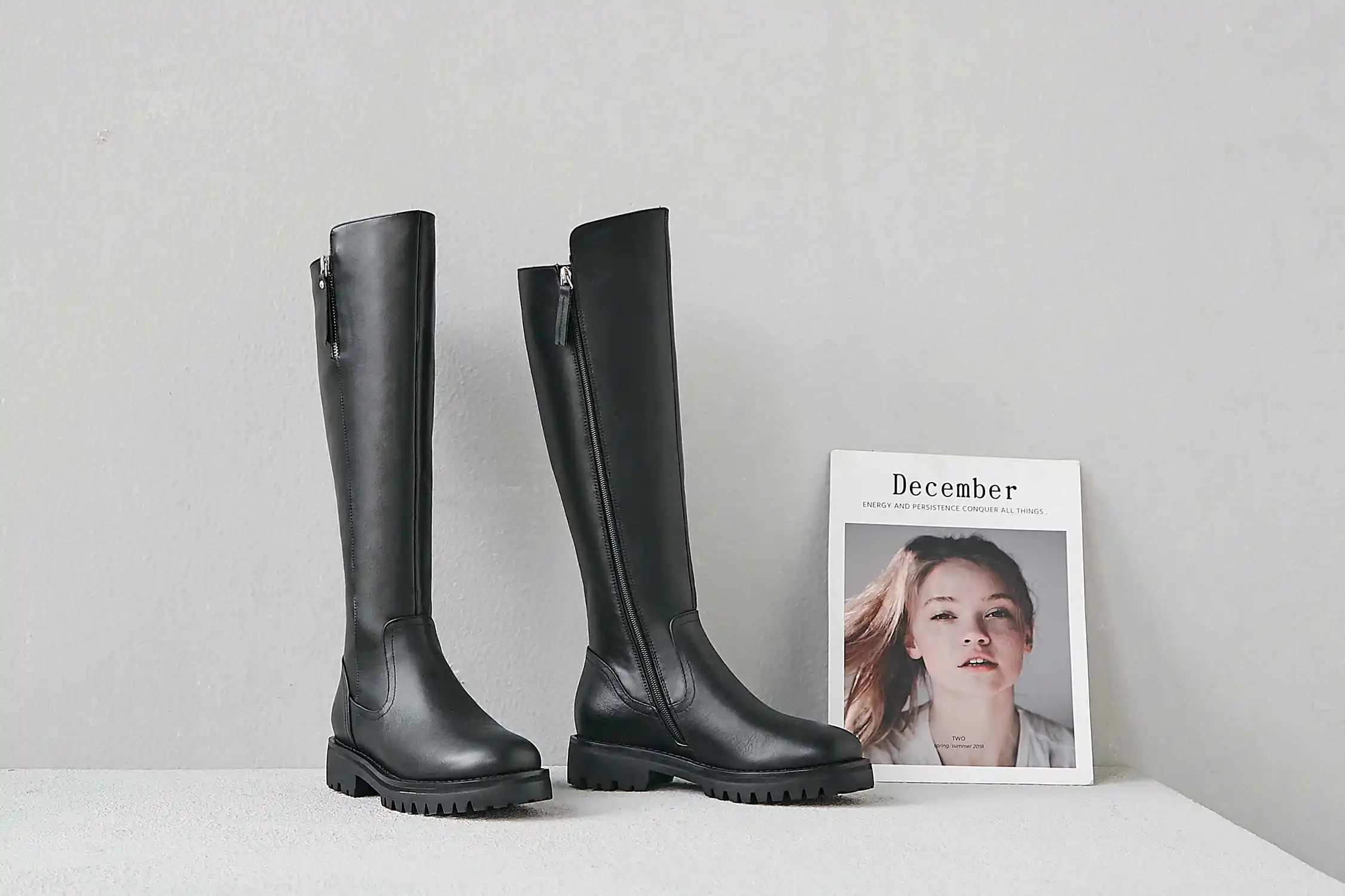 krazing pot winter super keep warm cozy cow leather knight boots round toe med heels solid zipper fashion thigh high boots L5f6