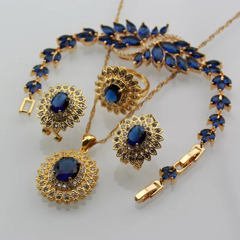 Роскошные свадебные большие ювелирные наборы из Дубая желтый золотой цветочный