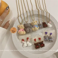 lolita cute cartoon bunny bear pendant sweet cool hottie chain golden titanium steel necklace kawaii harajuku girlish jewelry