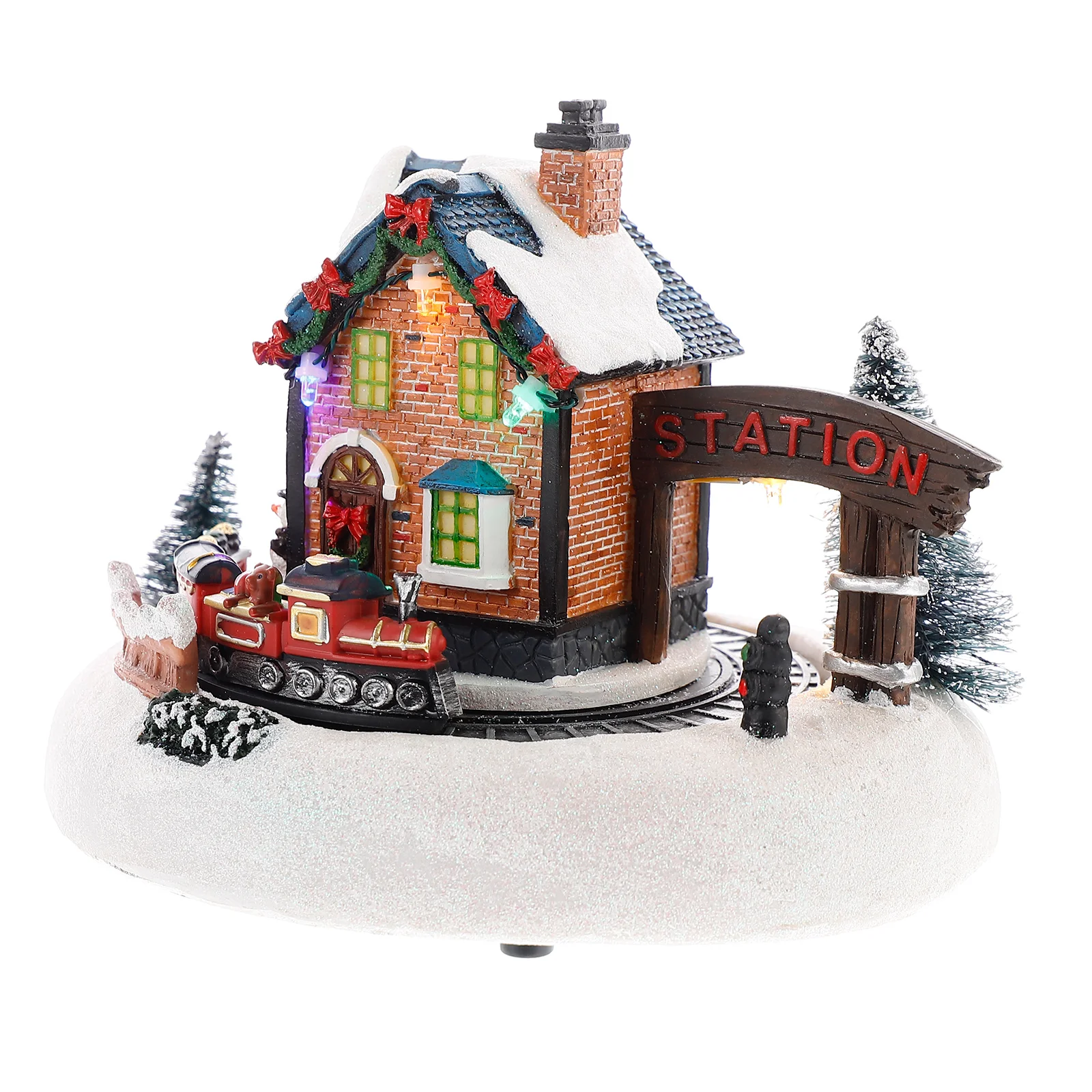 

Christmas Resin House Craft Desktop Ornament Luminous Musical House without Battery