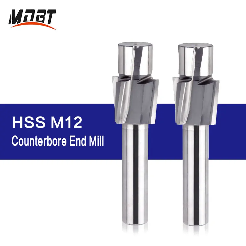 

HSS Counterbore End Mill M3.2-M20 Pilot Slotting Tool Milling Cutter Flat Bolt Holes Screw Caps Ejector Cap Countersink Drill