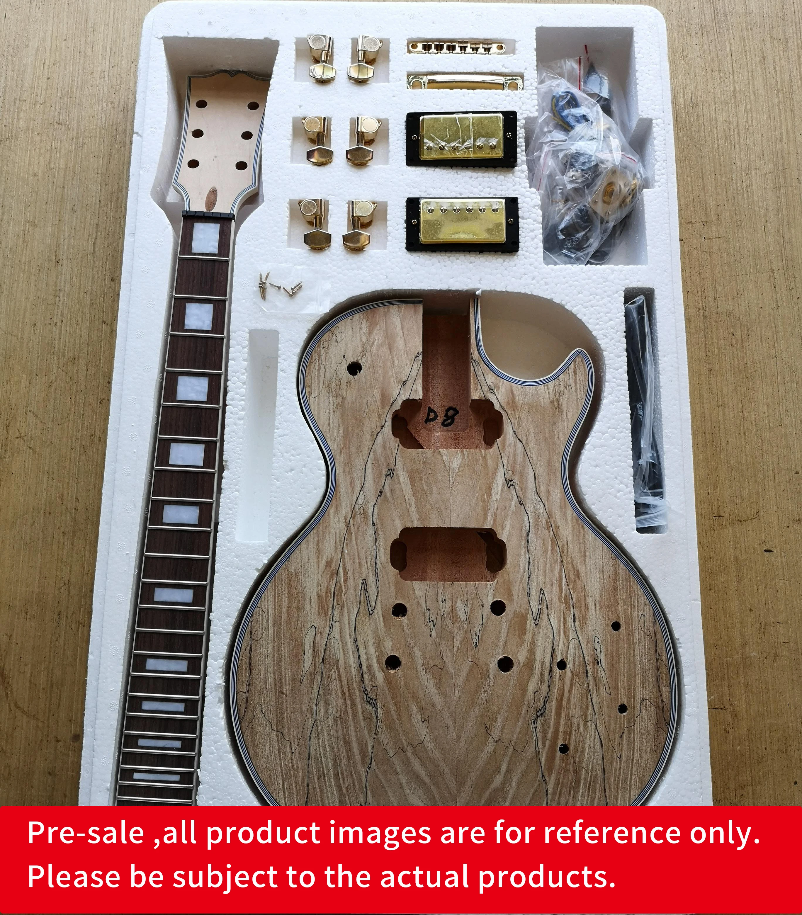 DIY LP стиль электрогитара Spalted кленовый шпон+ африканское красное дерево Okoume корпус шеи палисандр гриф набор гитары предпродажа