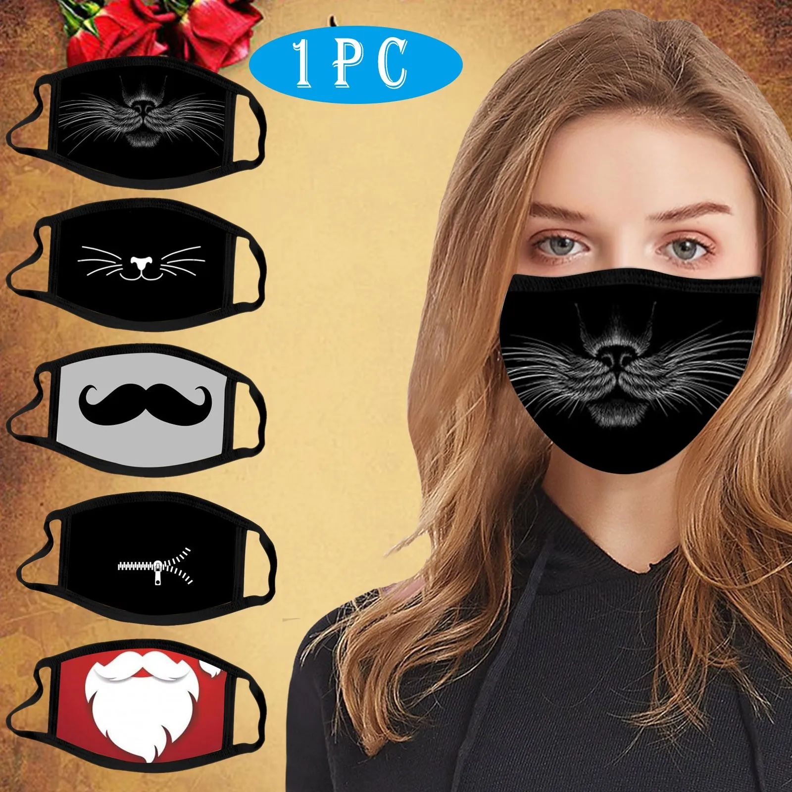 Маска для бороды дышащая многоразовая моющаяся взрослых с модным принтом |