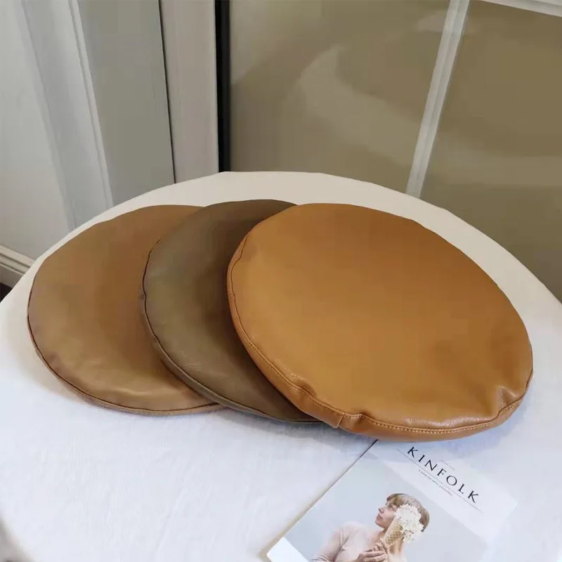Женская модная винтажная однотонная Шапка-берет из искусственной кожи, зимняя шапка французского художника, Теплая Шапка-бини, шапка для художника, женские дорожные береты