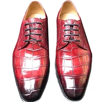 chue crocodile leather manual customization wine red brush color leisure business men dress shoes