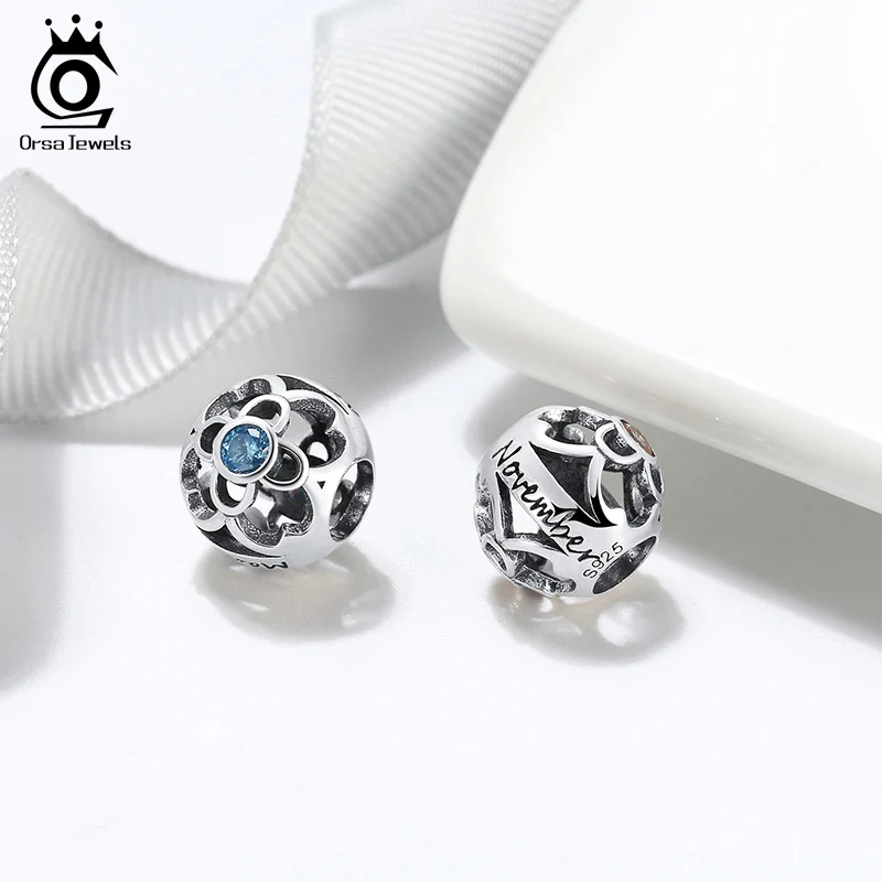 ORSA JEWELS 12 Цветов Lucky Камень Круглые Бусы чистого серебра 925 пробы серебрянная шейка